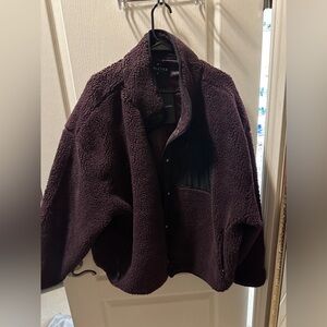 Fabletics Sherpa Jacket — Maroon with Black Trim